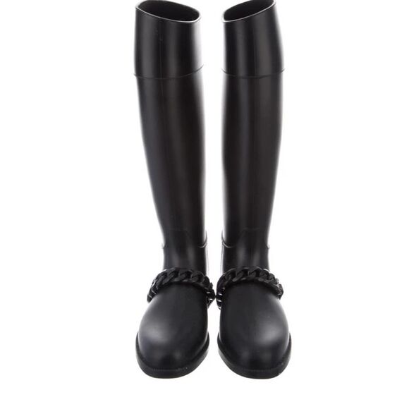 Givenchy Eva Knee High Rubber Boots Black‎ Removable Chain Womens 8.5 Chunky - Picture 6 of 8
